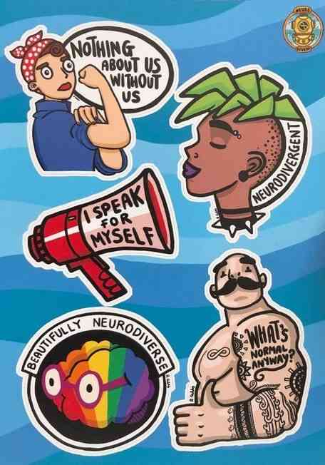 Autism stickers - neuropositive designs by an autistic artist. Nothing about us without us.