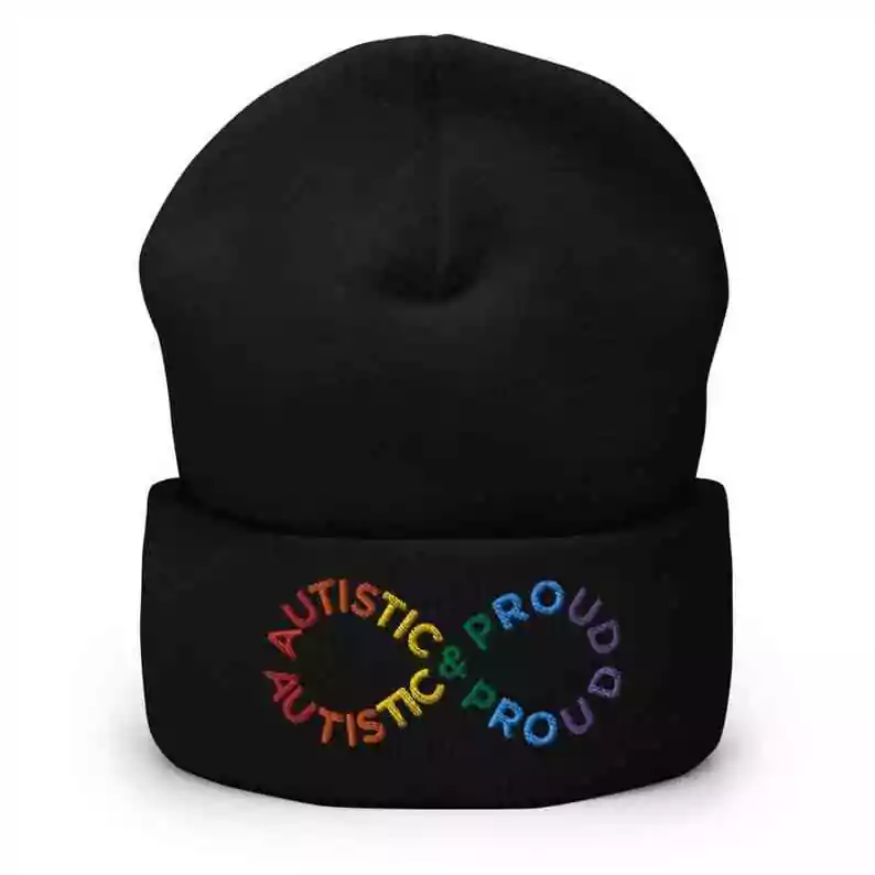 Autistic and proud hat with infinity symbol.