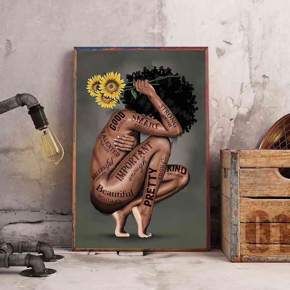 Body positivity art for Black women - I Am Enough.