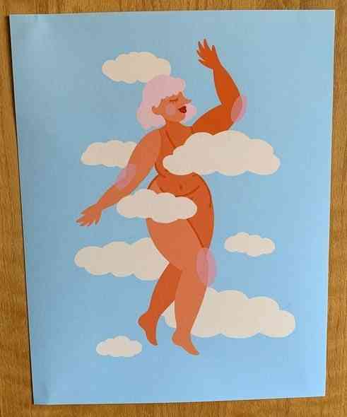 Curvy woman in the clouds - body positivity art.