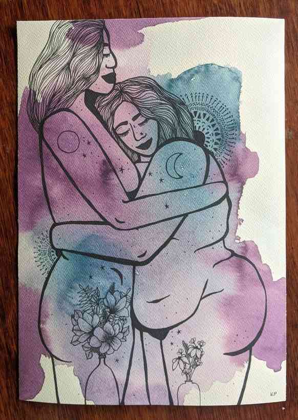 Femme lesbian couple art print.