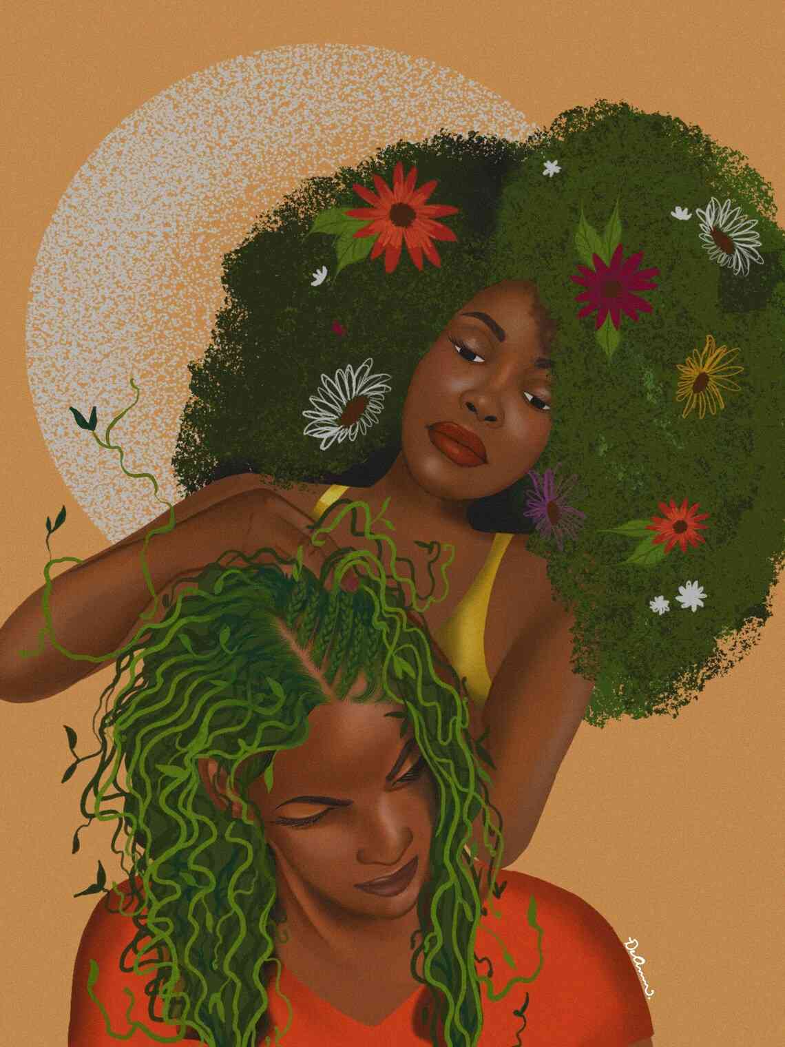 Black natural hair body positivity art.