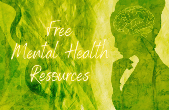 Free mental health resources. Drawing of a woman in silhouette with inset outline of brain.