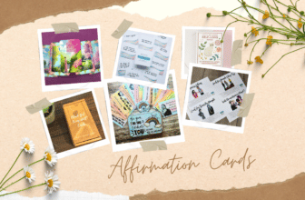 Affirmation cards and therapy cards for mindfulness, meditation, and self-care. Collage of card decks with beautiful art and messages.