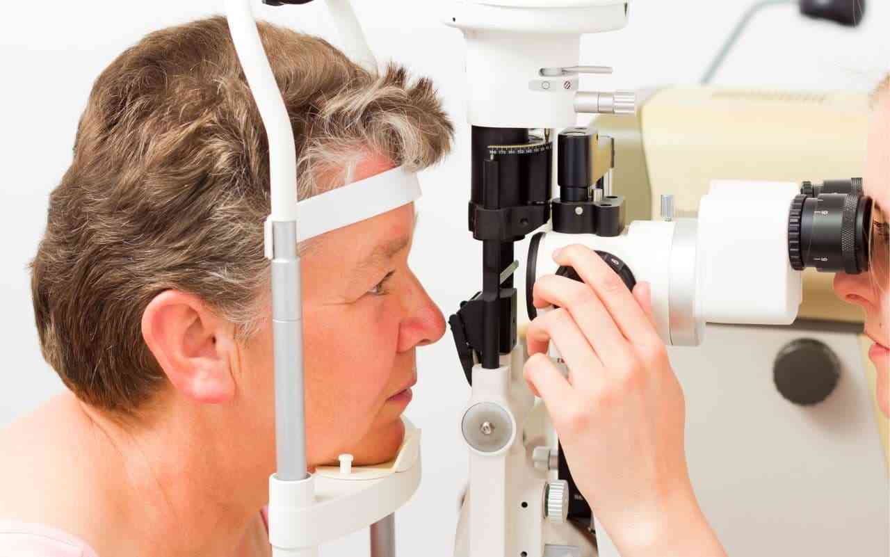 Older woman getting eye exam