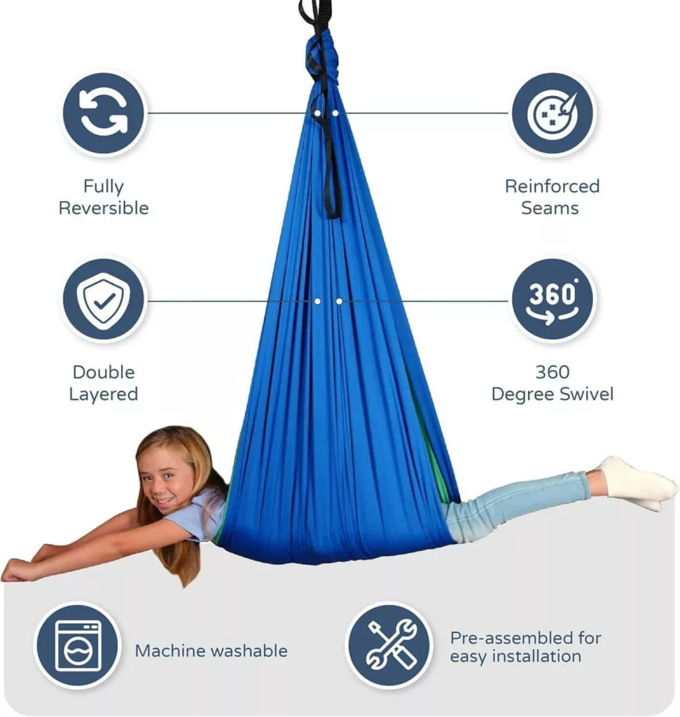 Sensory compression swing for autism and ADHD -- fits kids and adults up to 440 lbs. Featured on The Ability Toolbox.