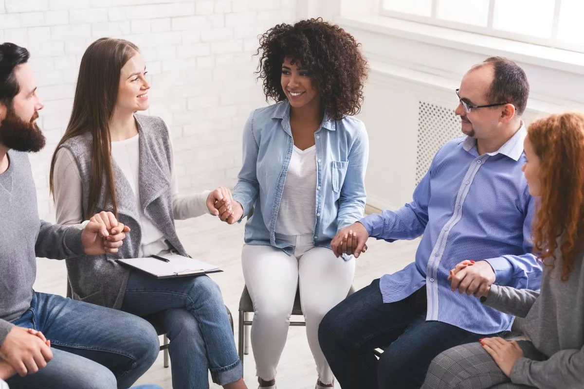 Group therapy at an addiction treatment facility.