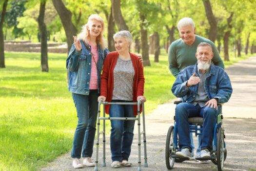 Group of friends with and without disabilities