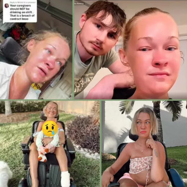 Toxic disability influencer Alex Dacy AKA Wheelchair Rapunzel -- collage of images of her and boyfriend Noah being problematic.