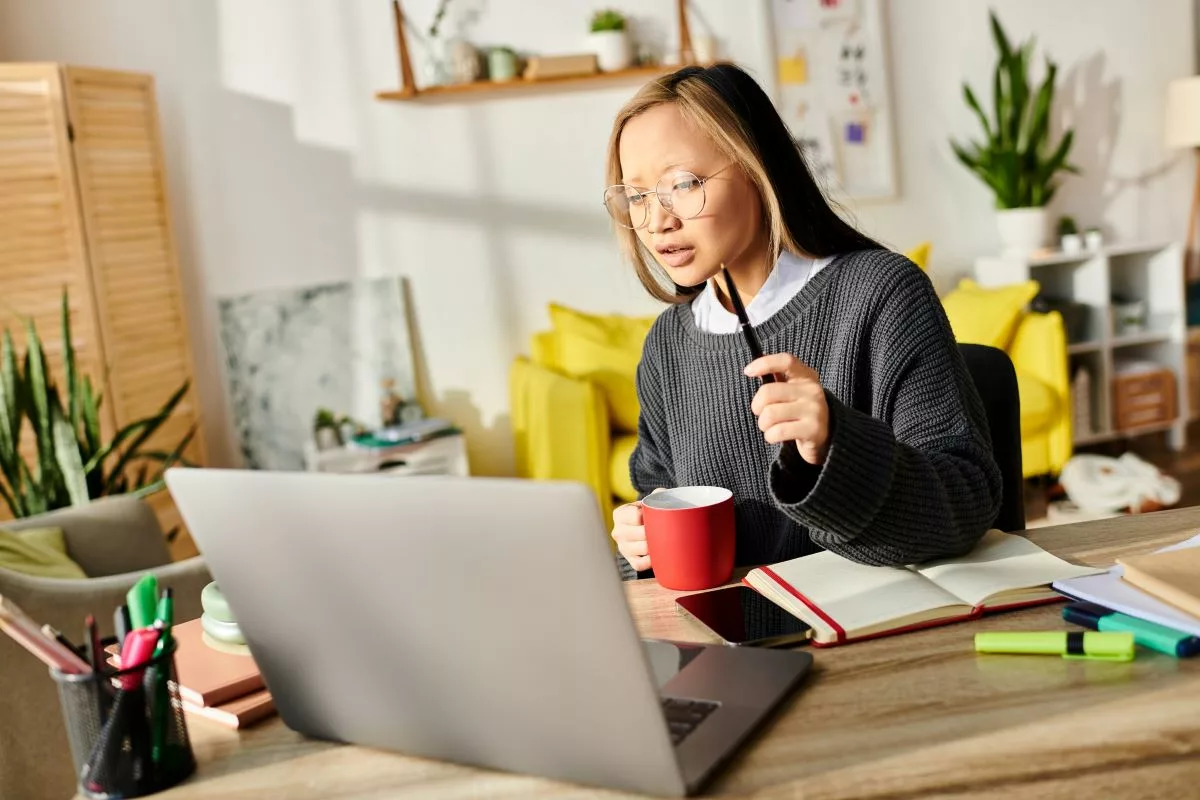 Woman studying online