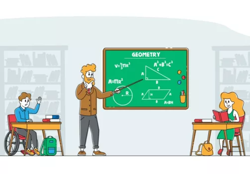 Drawing of classroom including a child in a wheelchair.