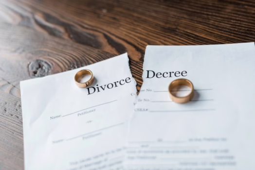 Divorce decree and rings.