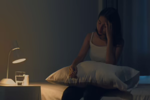 Woman struggling with insomnia.