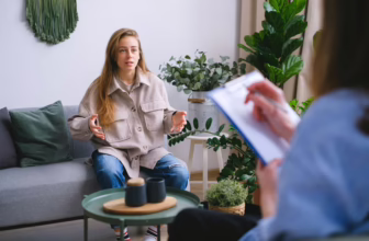 Woman talking to therapist