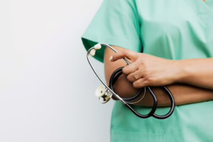 Nurse holding stethoscope