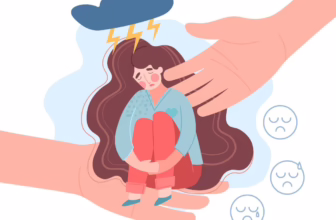 Drawing of a Woman with a storm cloud over her head..