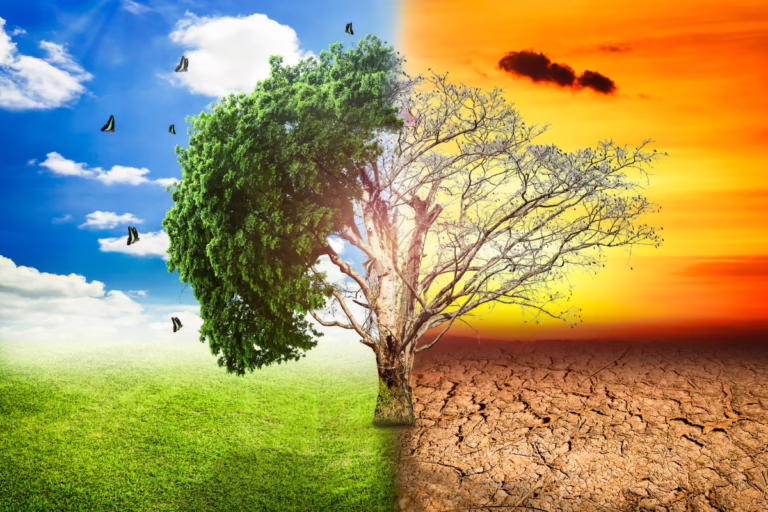 Climate change concept with dying tree.