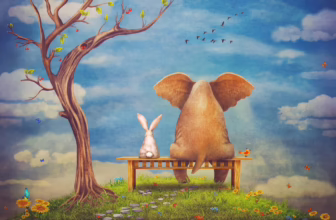 Struggling with friendships due to chronic illness. Elephant and bunny sitting next to each other on a bench under a tree.