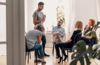 Support group at a drug rehabilitation facility.