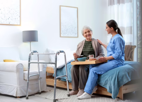 Senior man and caregiver.