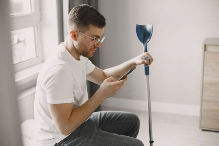 Man with a forearm crutch.