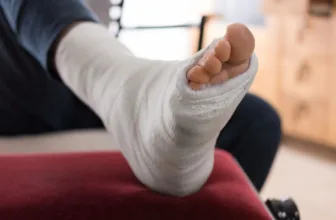Bandaged foot.