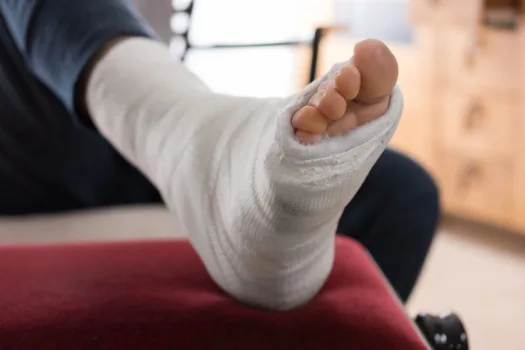 Bandaged foot.