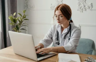 Nurse using computer.